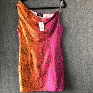 Cider Pink Orange Paisley Chain Link Draped Mini Dress Sz XL NWT